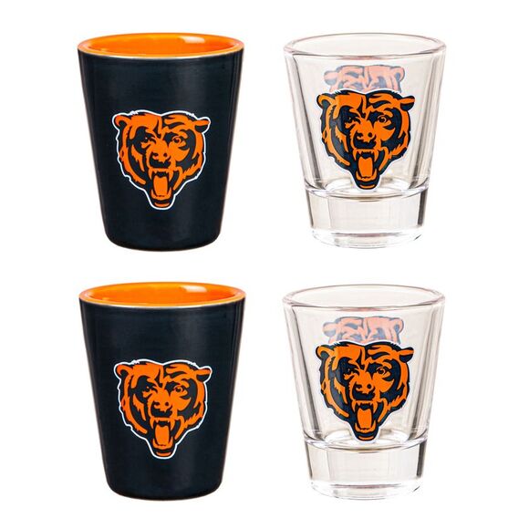 Chicago Bears 4-Piece Shot Glass Set, Ceramic and Glass, 2 oz. - Picture 1 of 3